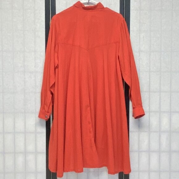 LizWear Button Front Collared Pocket Hi Low Safari Shirtdress S Long Sleeve Red - Picture 2 of 14